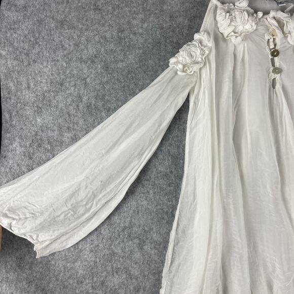 Belle France Silk Blend Top Women Small Floral Cold Shoulder Fairy Boho Romantic - Picture 5 of 16